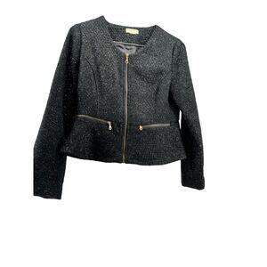 Moon Collection Black Metallic Tweed Full Zip Jacket Women's
